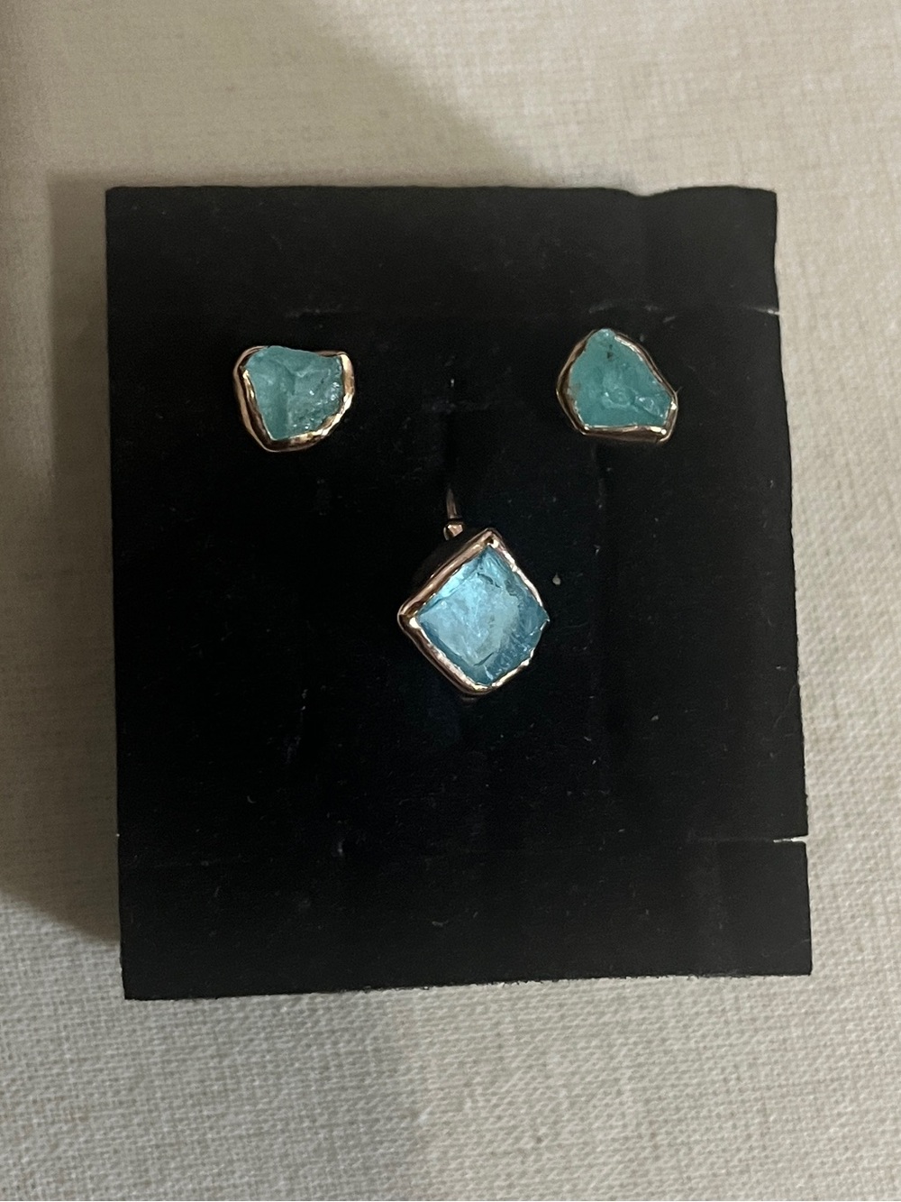 Ringcrush 24K Rose Gold Apatite Stud Earrings & Solitaire Ring Set